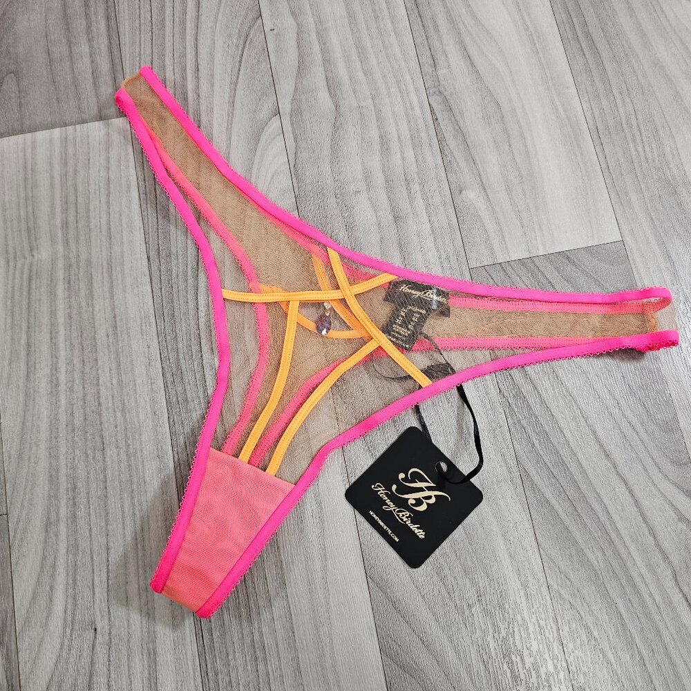 Honey Birdette Saskia Thong in Neon Pink and Mango Size XL